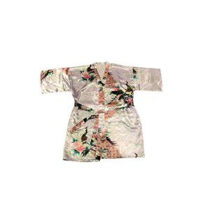 Women's Peacock Print Wrap Front Satin Kimono Robes Light Purple Pajamas